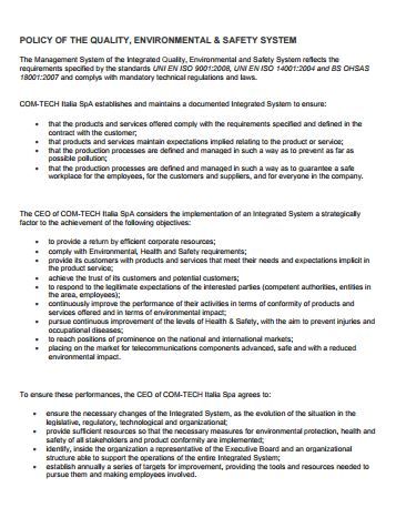 Quality, environmental & safety system policy