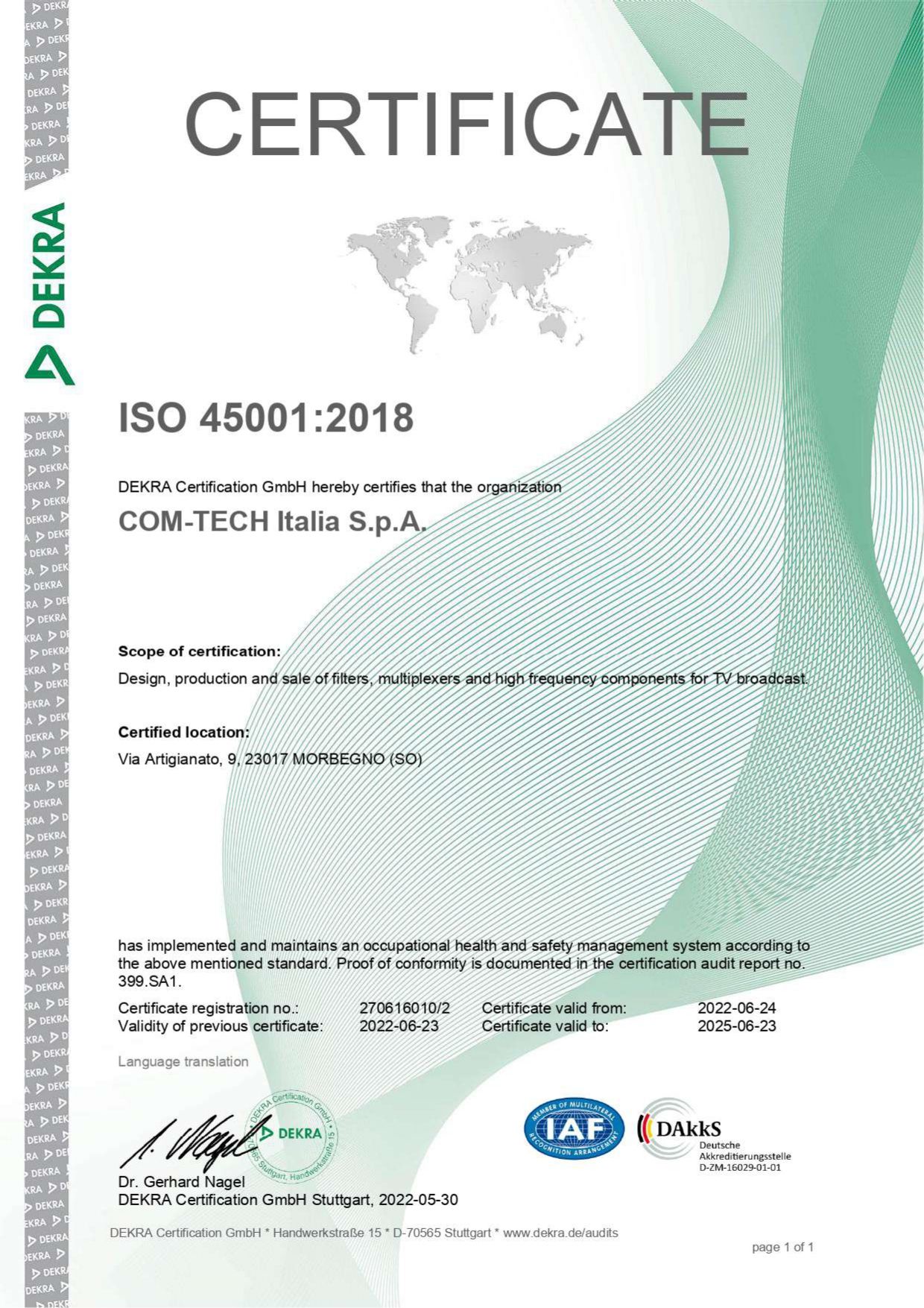 ISO 45001:2018 Certificate